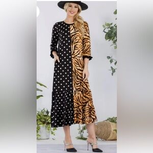 Black and Brown Patterned Women's Dress